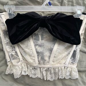 Lace Corset with Black Velvet Bow